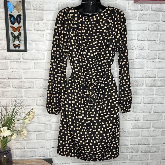 mudpie Tan & Black Samantha Dress Shirt Dress Size Medium Polka Dot - Picture 5 of 9